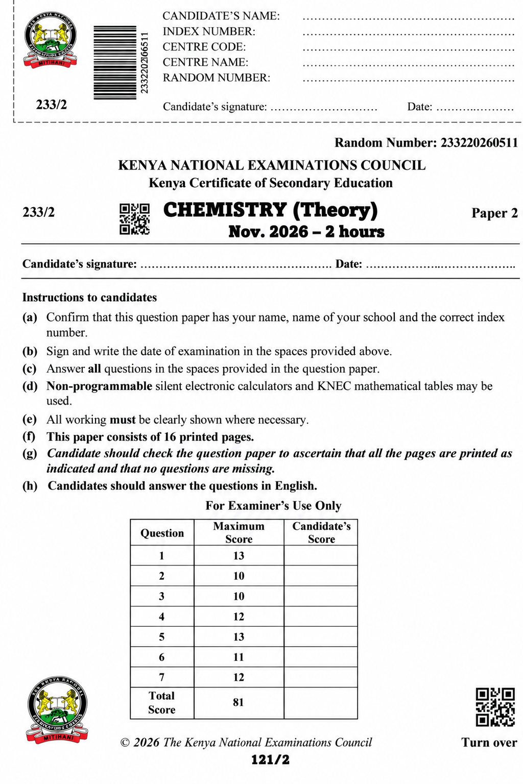 User-supplied KCSE 2026 Chemistry Paper 2 cover illustration