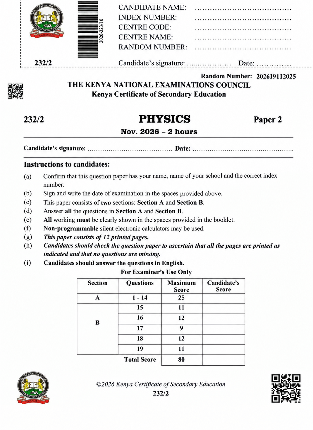 User-supplied KCSE 2026 Physics Paper 2 cover illustration